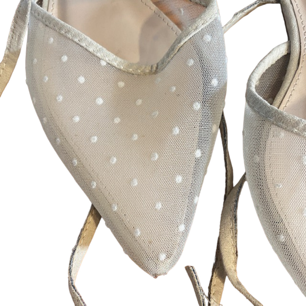 Lulus Blush Pink Sheer Dotted Pointed Toe Lace Up Flat Mules Women Sz 7.5 - Picture 8 of 9